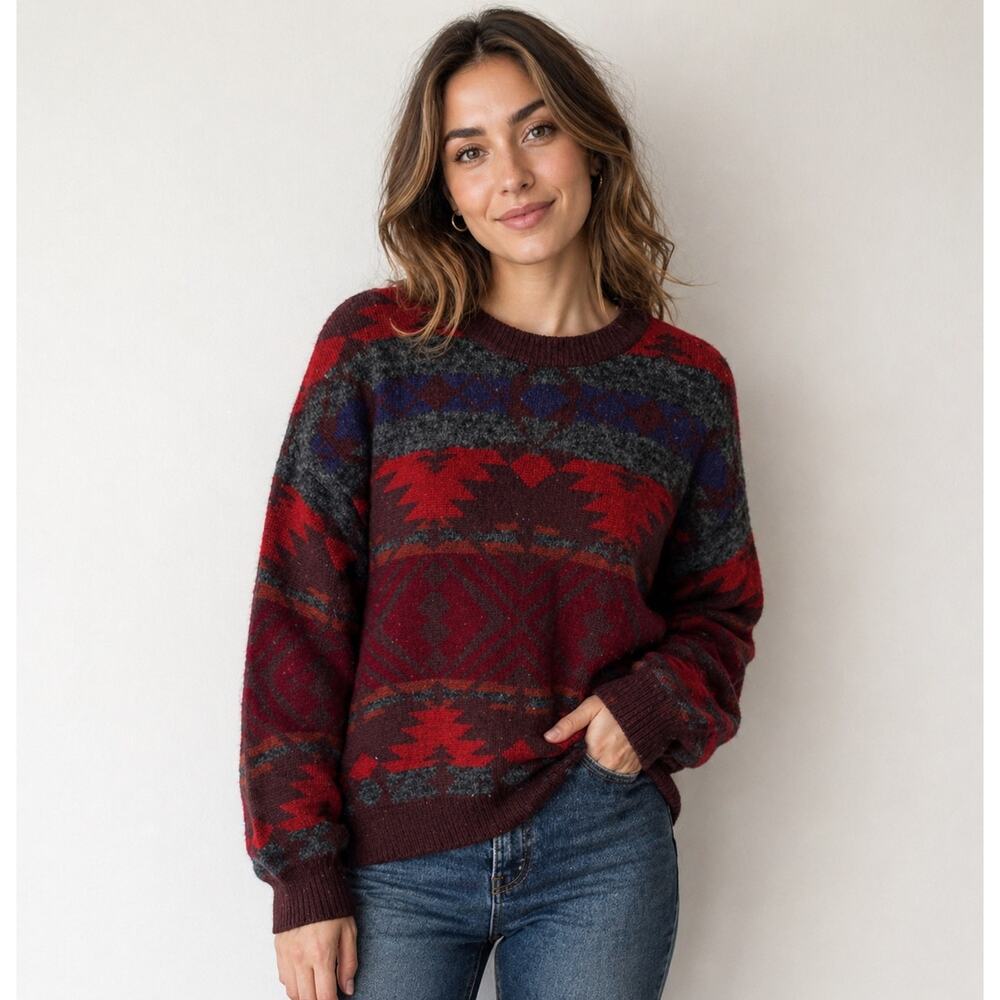 Vintage Grandpa Core Sweater oversized Winter Wool Sweater large cozy warm